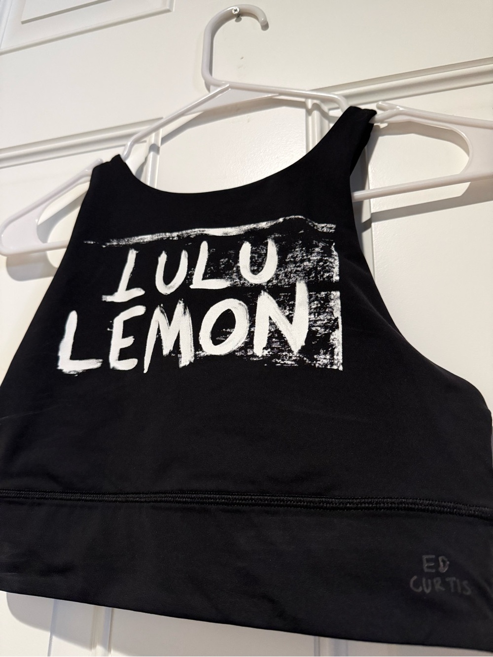 Lululemon 🍋🖤 Black Sports Bra ✨LE: Ed Curtis ✨with White Logo